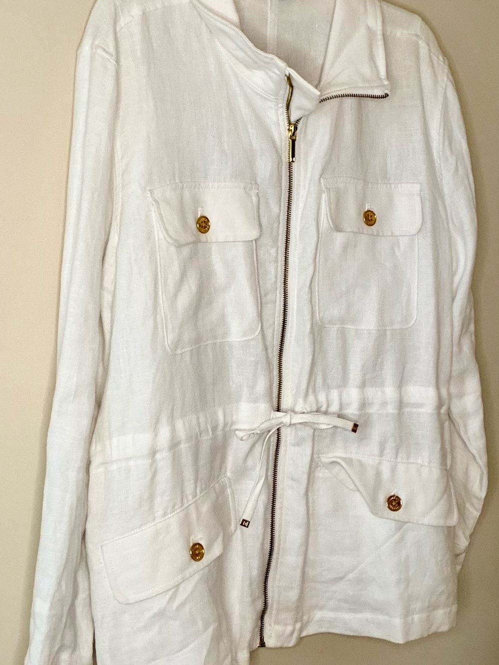 Chaps White Jacket with Gold Button Accent/100% linen